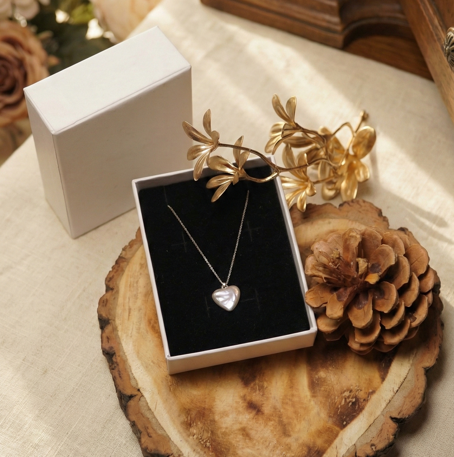 Herzförmige Perlenkette 925 Silber