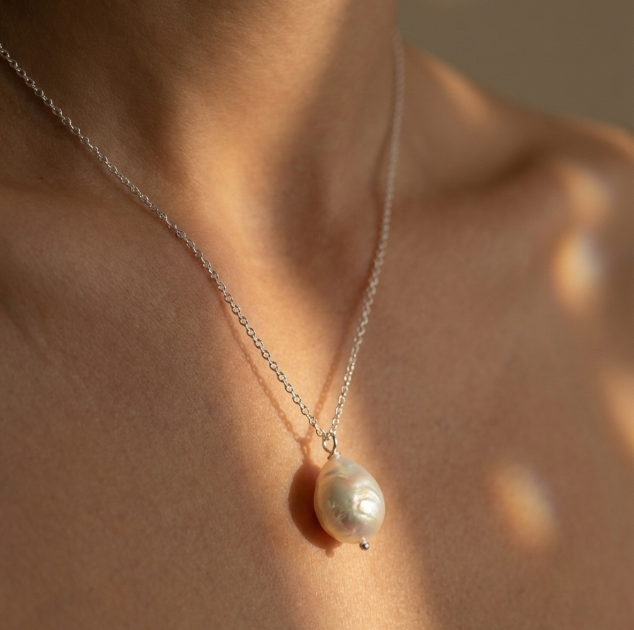 Tropfen des Lichts – Perlenhalskette 925 Silber