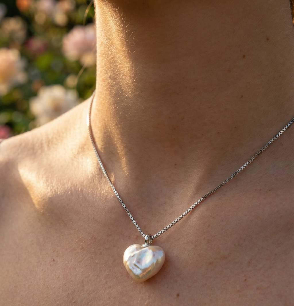 Herzförmige Perlenkette 925 Silber