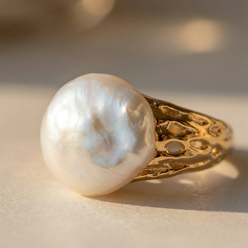 Baroque Ring – 925 Silber vergoldet , Süßwasserperle